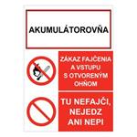 Akumulátorovňa -Zákaz fajčenia a vstupu s otv. ohňom -Tu nefajči, nejedz ani nepi, kombinácia, samolepka 210x297mm