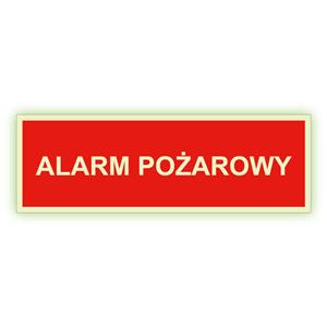 Alarm pożarowy - fotoluminescencyjny znak, naklejka 300x75 mm