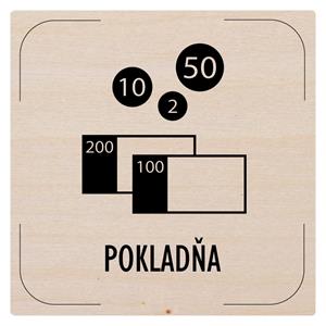 Cedulka na dveře - Pokladna - piktogram, dřevěná tabulka, 80 x 80 mm