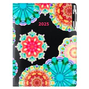 Diář DESIGN týdenní A4 2025 - černá - kaleidoskop