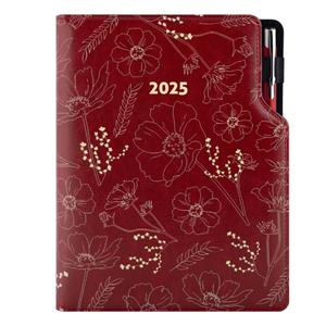 Diář DESIGN týdenní B5 2025 - bordo - květiny