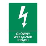 GŁÓWNY WYŁĄCZNIK PRĄDU, płyta PVC 2 mm, 148x210 mm