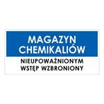 MAGAZYN CHEMIKALIÓW, niebieski - naklejka 190x90 mm