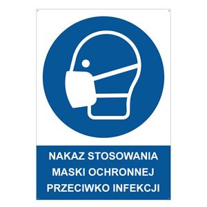 NAKAZ STOSOWANIA MASKI OCHRONNEJ PRZECIWKO INFEKCJI - znak BHP z dziurkami, 2 mm płyta PVC A5