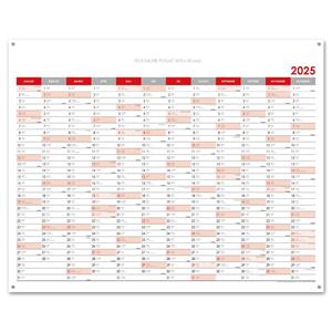 Nástěnný kalendář Plánovací mapa 2025 SK s očky na zavěšení - 100 x 80 cm - červená