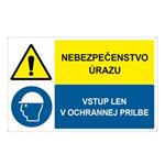 Nebezpečenstvo úrazu-Vstup len v ochrannej prilbe, kombinácia, plast 2mm s dierkami-95x60mm