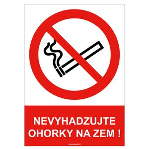 Nevyhadzujte ohorky na zem! - bezpečnostná tabuľka , samolepka A4