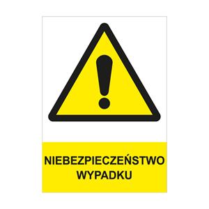 NIEBEZPIECZEŃSTWO WYPADKU - znak BHP, naklejka A4