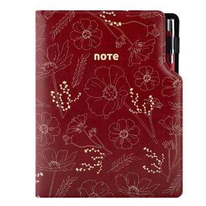 Notes DESIGN A5 čtverečkovaný - bordó - květiny