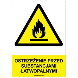 OSTRZEŻENIE PRZED SUBSTANCJAMI ŁATWOPALNYMI - znak BHP, płyta PVC A4, 0,5 mm