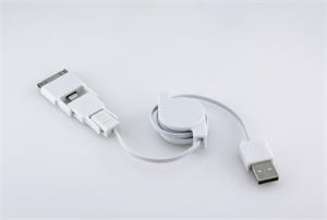 Plastový samonavíjecí datový USB kabel s redukcemi Oktet - bílá