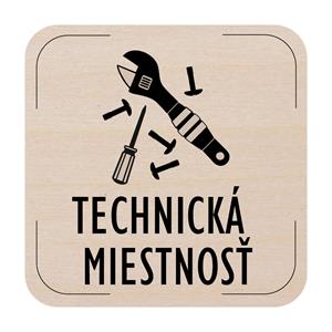 Popis místnosti - cedulka na dveře - Technická místnost - piktogram, dřevěná tabulka, 80 x 80 mm