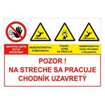 Pozor na streche sa pracuje chodník uzavretý, kombinácia, plast 2mm s dierkami-210x148mm