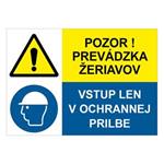 Pozor! Prevádzka žeriavov-Vstup len v ochrannej prilbe, kombinácia, samolepka 210x148mm