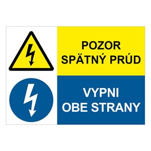 Pozor spätný prúd-Vypni obe strany, kombinácia,plast 1mm,297x210mm