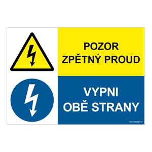 POZOR ZPĚTNÝ PROUD - VYPNI OBĚ STRANY, KOMBINACE, plast 1 mm, A5