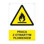 PRACA Z OTWARTYM PŁOMIENIEM - znak BHP z dziurkami, płyta PVC A4, 2 mm