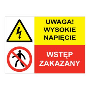 UWAGA! NIEBEZPIECZEŃSTWO PORAŻENIA - NIE DOTYKAĆ!, ZNAK ŁĄCZONY, płyta PVC 1 mm, 297x210 mm