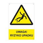 UWAGA! RYZYKO UPADKU - znak BHP z dziurkami, płyta PVC A4, 2 mm