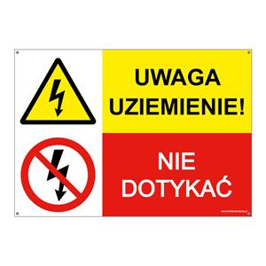 UWAGA UZIEMIENIE! - NIE DOTYKAĆ, ZNAK ŁĄCZONY, płyta PVC 2 mm z dziurkami, 297x210 mm