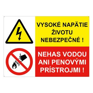 Vysoké napätie-Životu nebezpečné-Nehas vodou, kombinácia, plast 2mm s dierkami-297x210mm