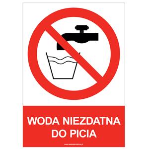 WODA NIEZDATNA DO PICIA - znak BHP, płyta PVC A4, 2 mm