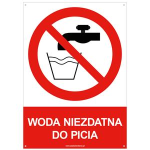 WODA NIEZDATNA DO PICIA - znak BHP z dziurkami, płyta PVC A4, 2 mm