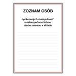 Zoznam osôb oprávnených manipulovať, plast 1mm 210x297mm